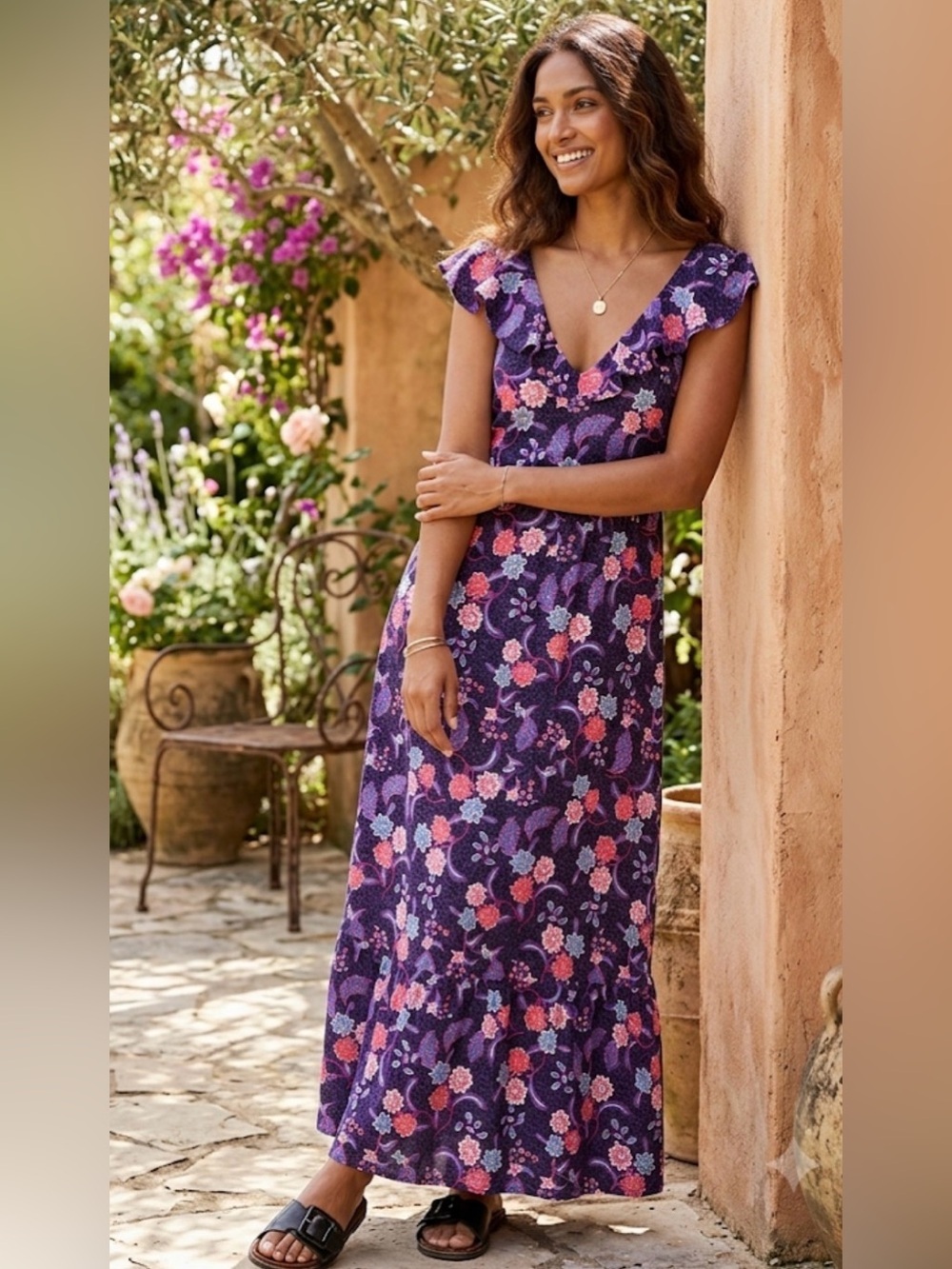 Halston Floral Ruffle Maxi Dress XS NWOT Boho Summer Cottagecore Wedding Guest
